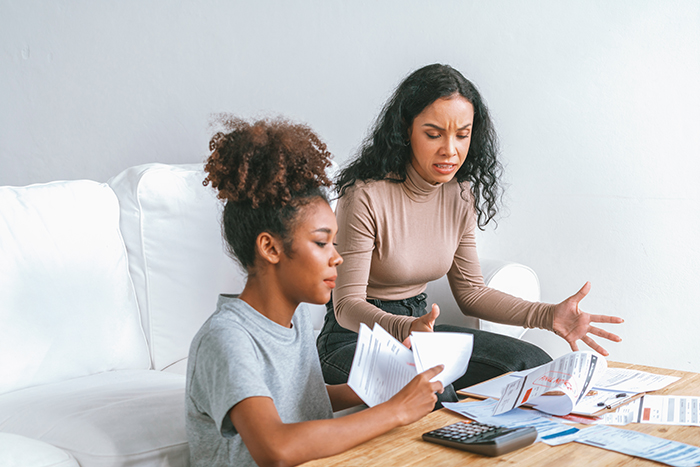 Stressed African women has financial problems credit card debt to pay crucial